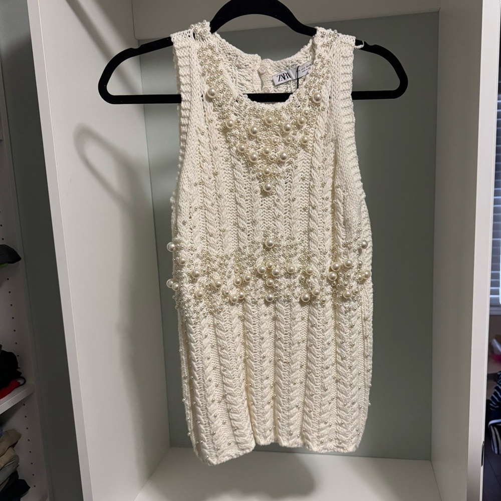 Zara knitwear top with faux pearls